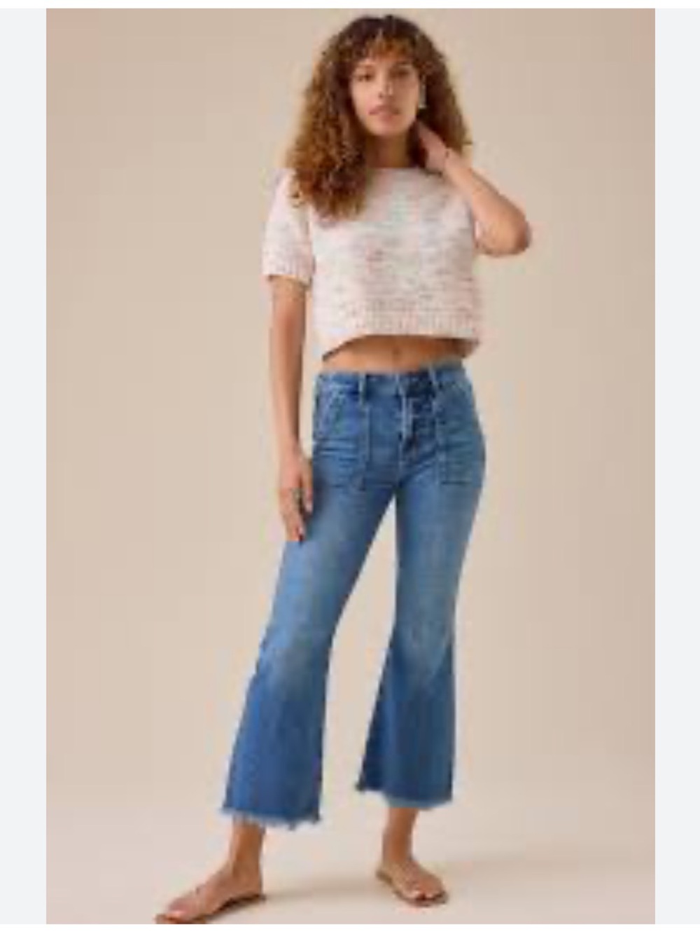 Altar'd State Emberly Front Pocket Light Blue Flare Jeans with Raw Hem, size 26